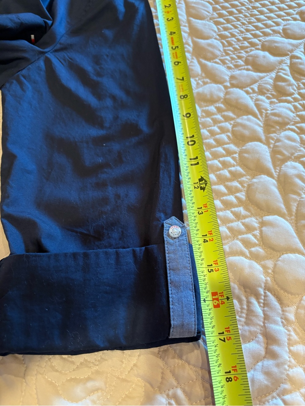 Tommy Hilfiger Navy Blue Roll-Tab Button-Up Shirt women’s M NWT - Picture 12 of 13